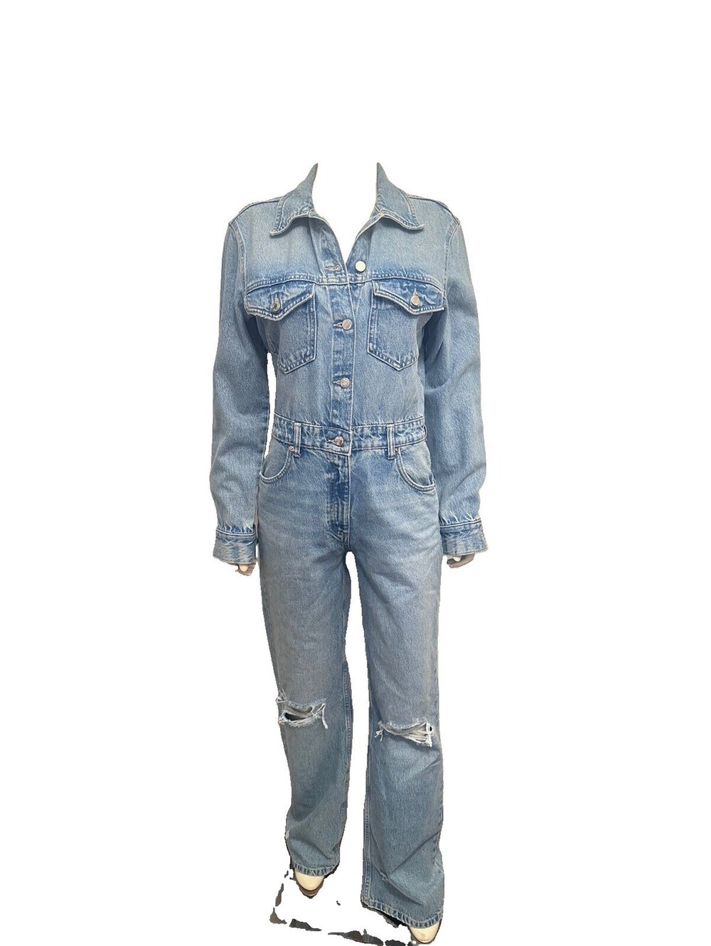New with Tags Zara Women’s Long Sleeve Denim Jumpsuit Small
